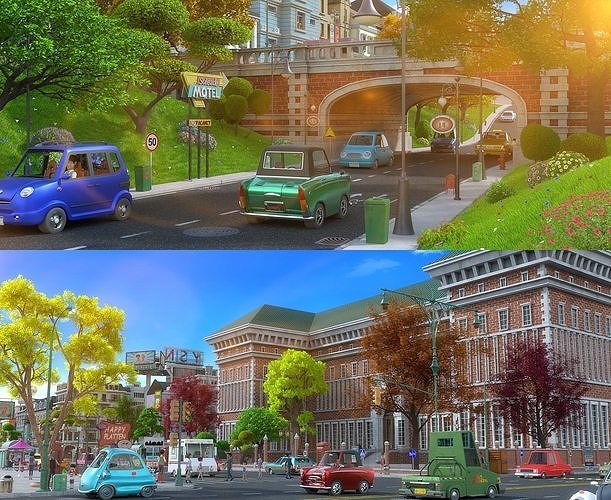 Cartoon City Street Scene V2 3D model 5