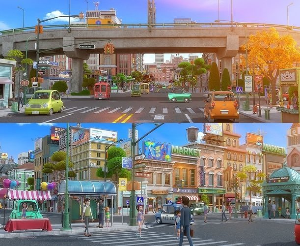Cartoon City Street Scene V2 3D model 3
