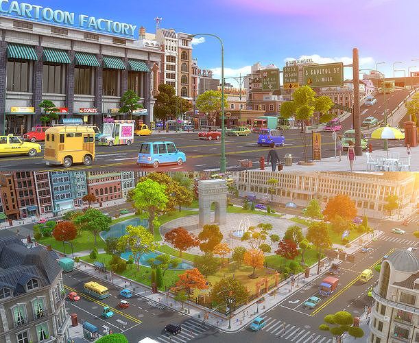 Cartoon City Street Scene V2 3D model 6
