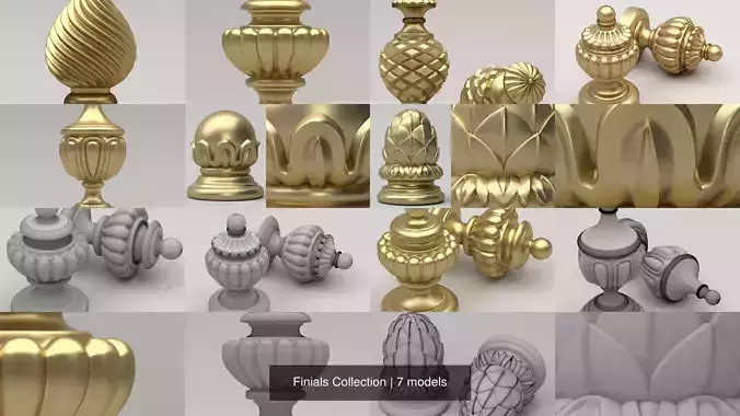 Carved Finials 3D Model Collection