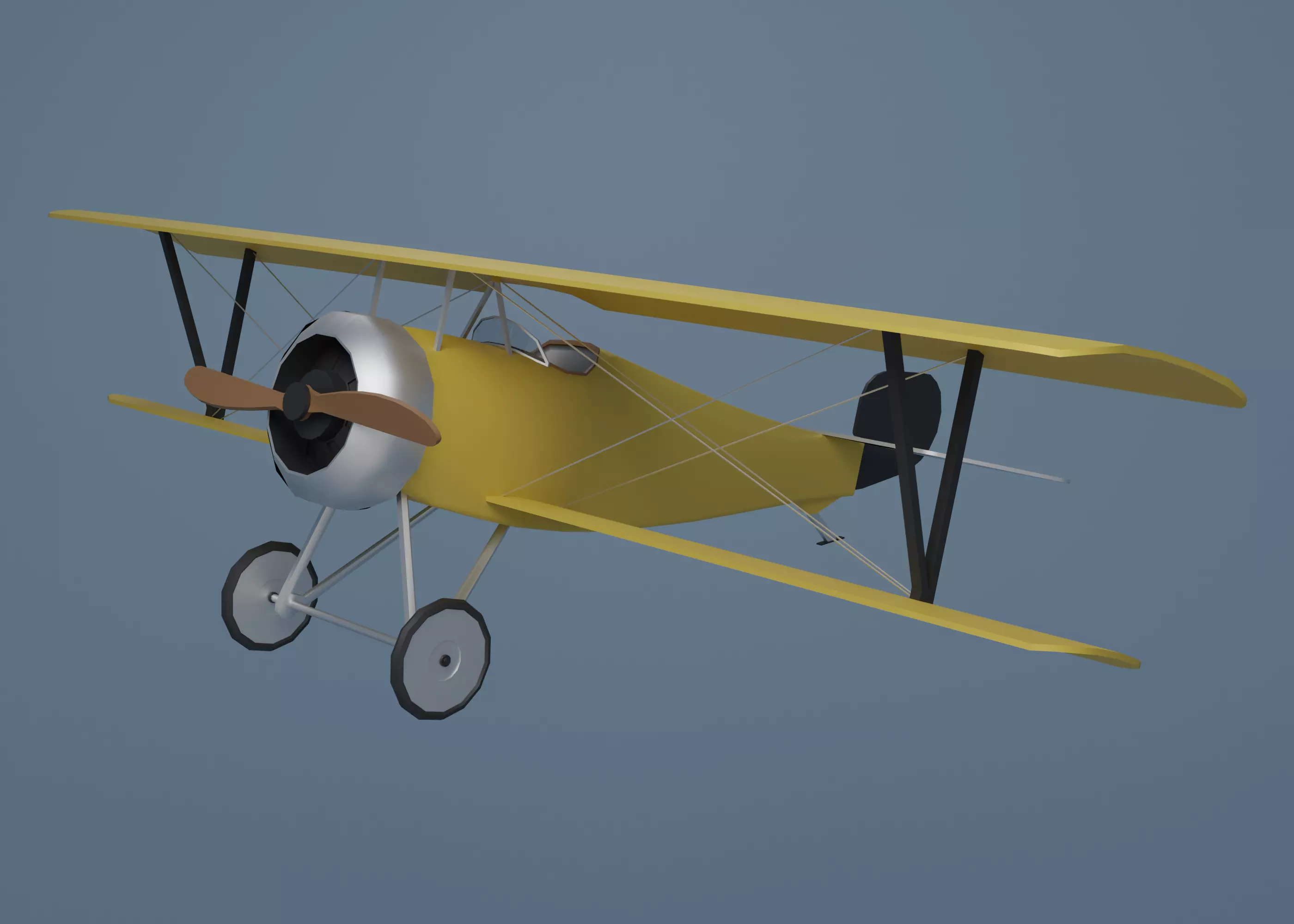 Airplane vintage biplane Low-poly 3D model_0
