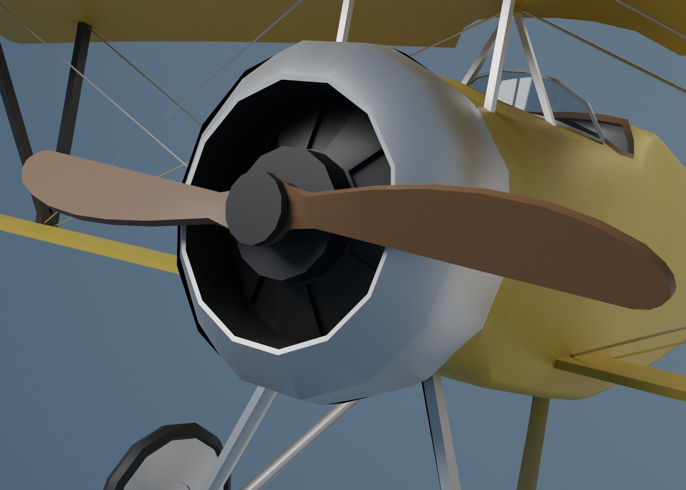 Airplane vintage biplane Low-poly 3D model_9