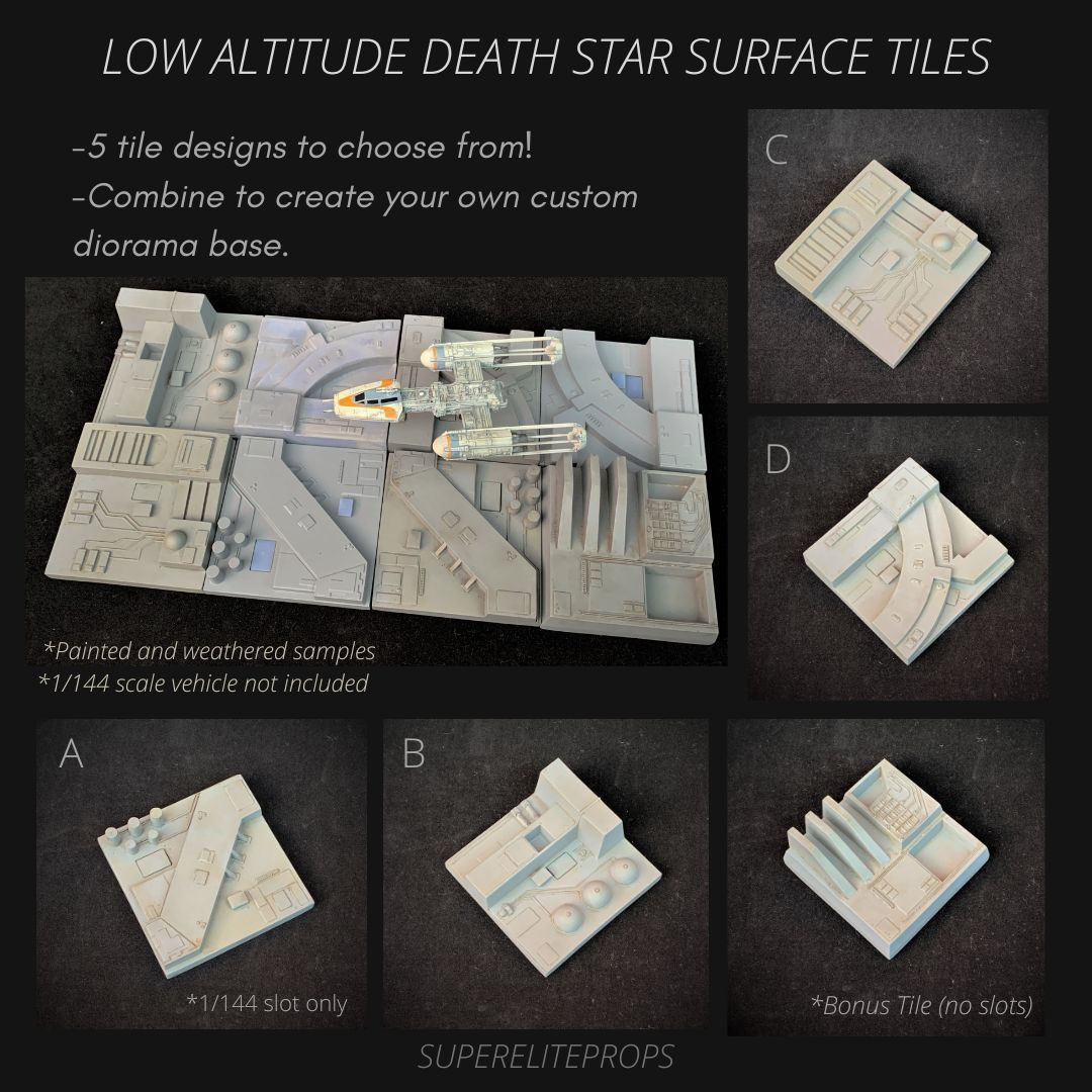 3D STL LOW ALTITUDE Death Star tiles with Vehicle stand slots 3D print model_8