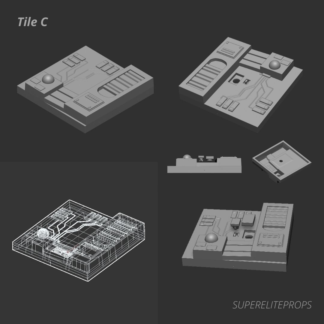 3D STL LOW ALTITUDE Death Star tiles with Vehicle stand slots 3D print model_2