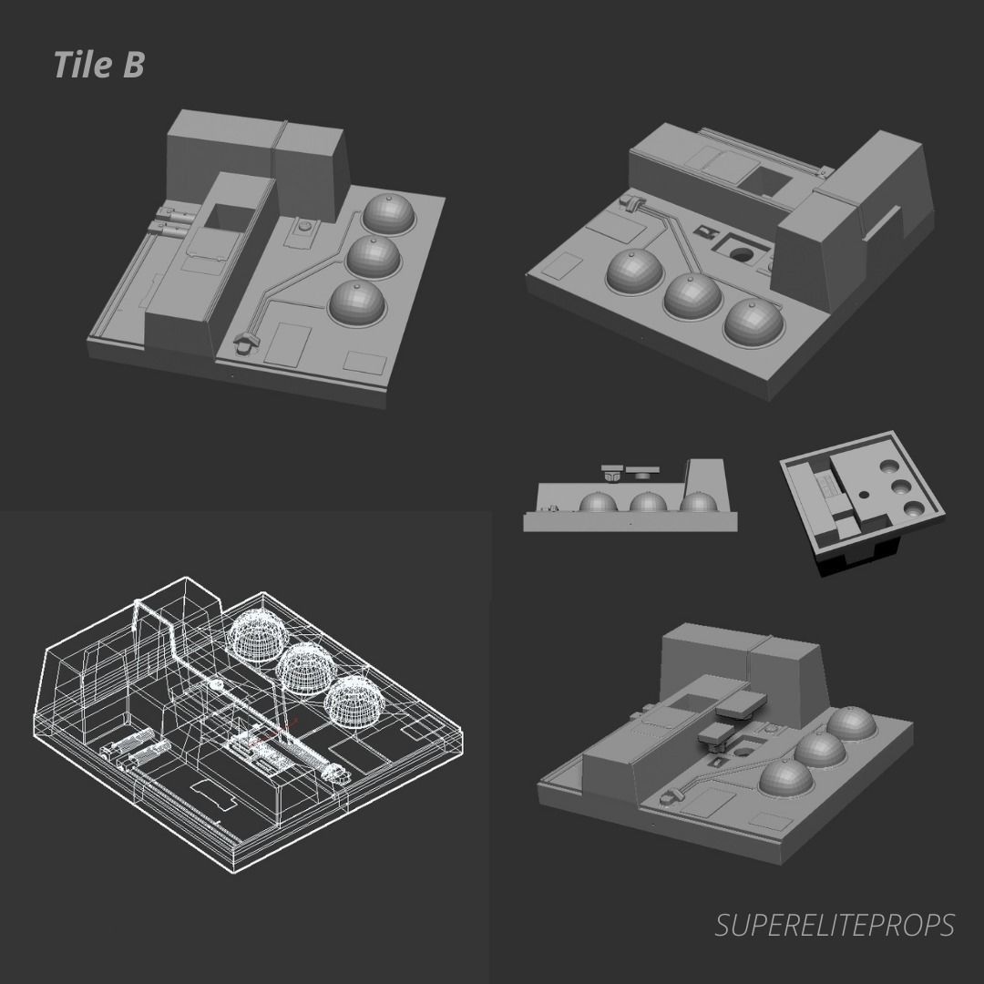3D STL LOW ALTITUDE Death Star tiles with Vehicle stand slots 3D print model_1