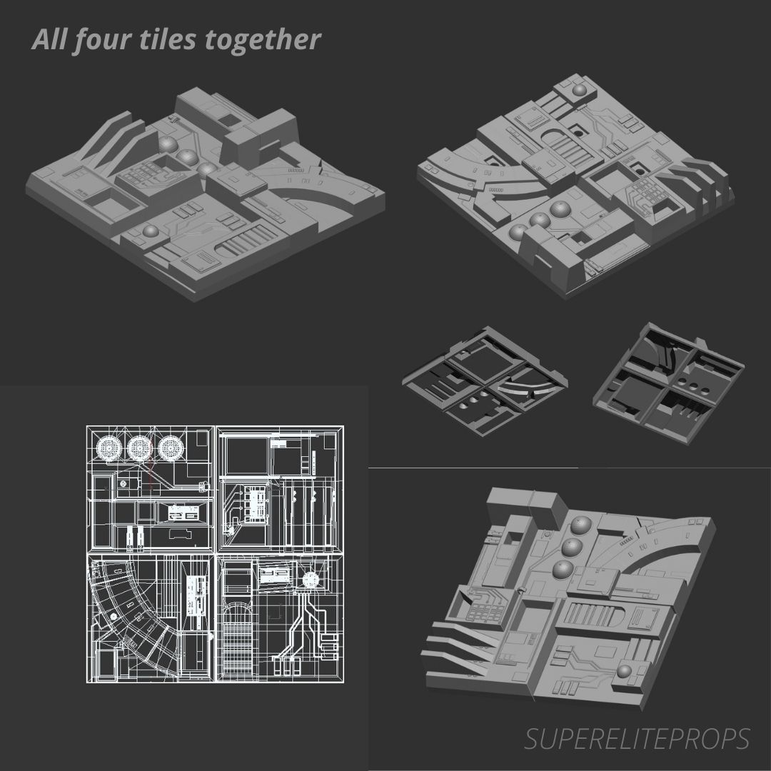 3D STL LOW ALTITUDE Death Star tiles with Vehicle stand slots 3D print model_5