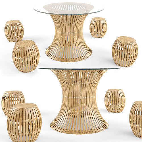 Swing Wooden Table Stools Unopiu 3D model