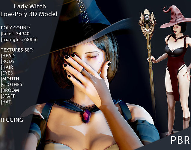 Witch Lady Game Ready Character Low-poly 3D model