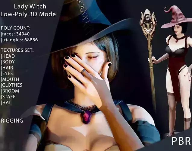 Witch Lady Game Ready Character Low-poly 3D model