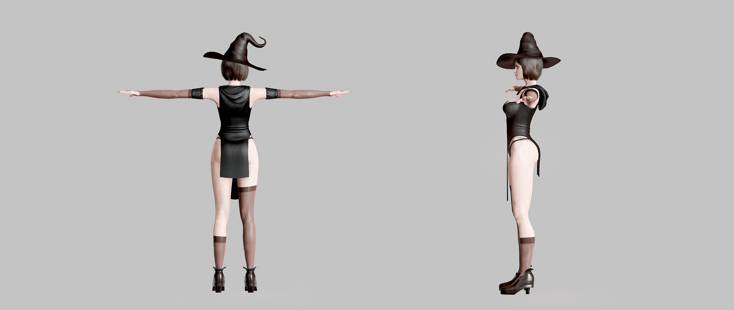 Witch Lady Game Ready Character Low-poly 3D model_26