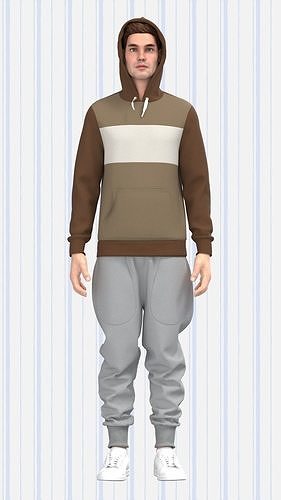 Mens Cut and Sew Hoodie and Sweat Pant Low-poly 3D model