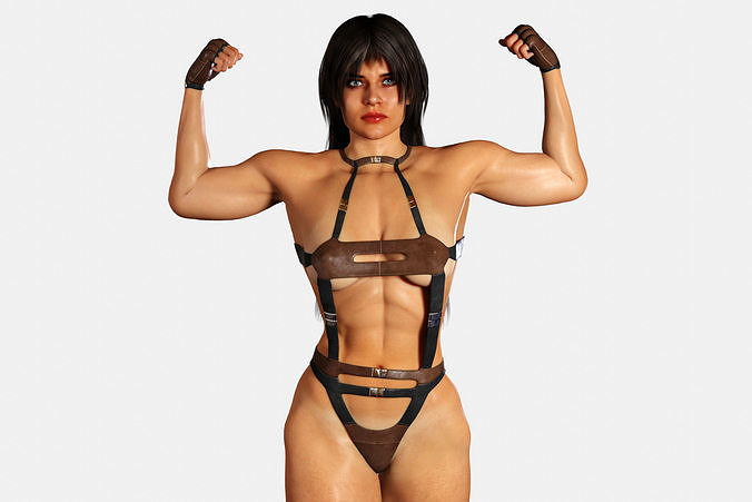 Bodybuilder Woman in Leather Suit 3D model