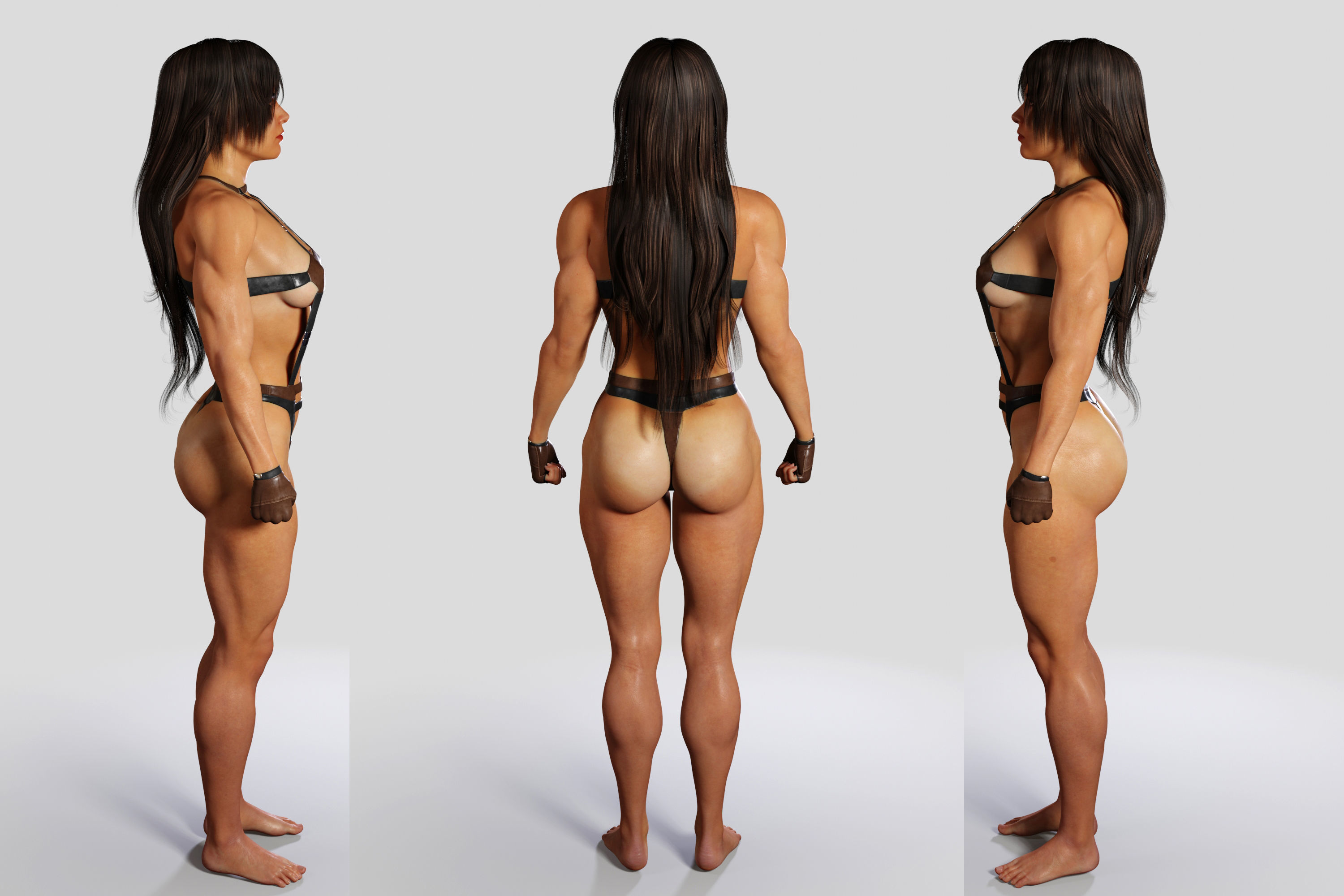 Bodybuilder Woman in Leather Suit 3D model_13