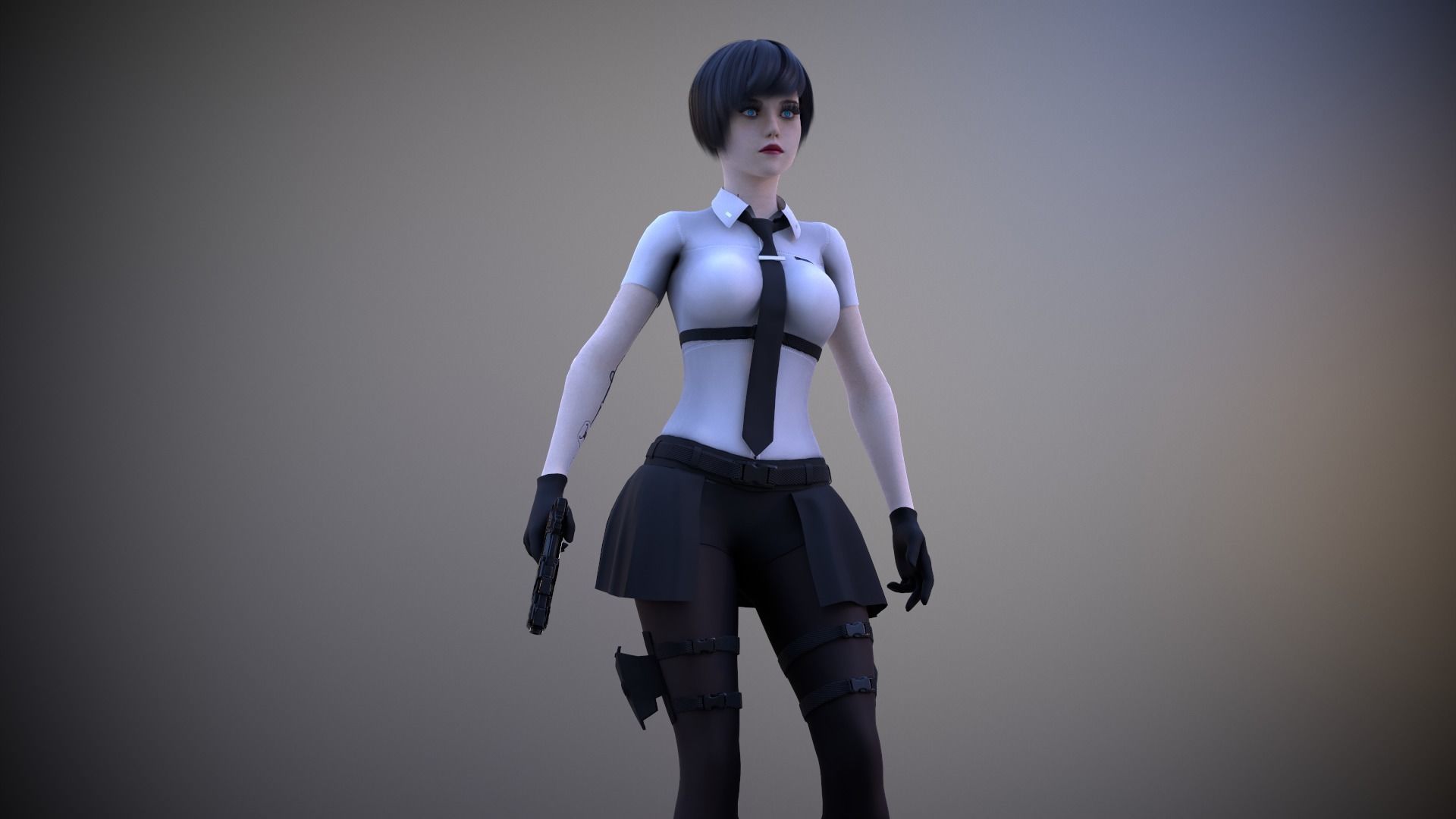 3D model Cyberpunk girl police VR / AR / low-poly rigged animated ...