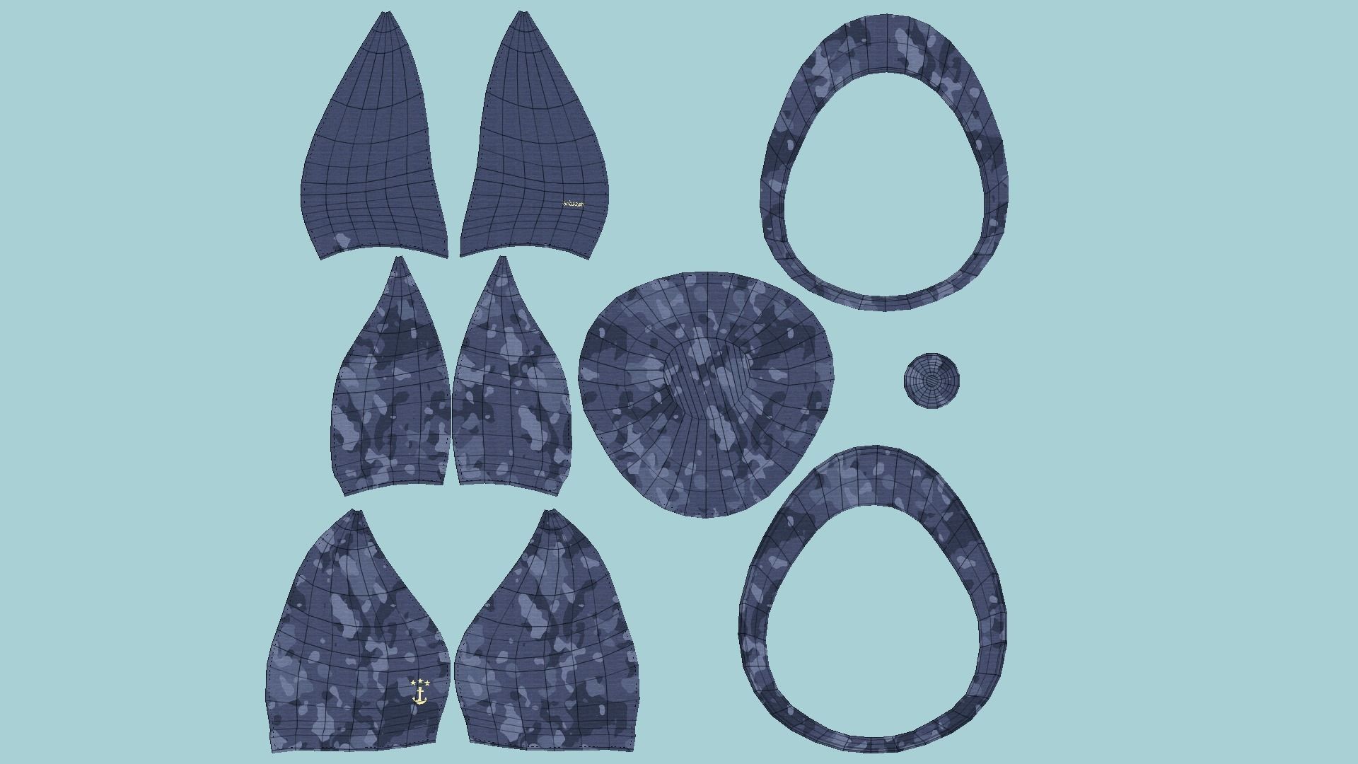 Newsboy Hat 05 Blue Camouflage - Character Fashion Design Low-poly 3D model_5