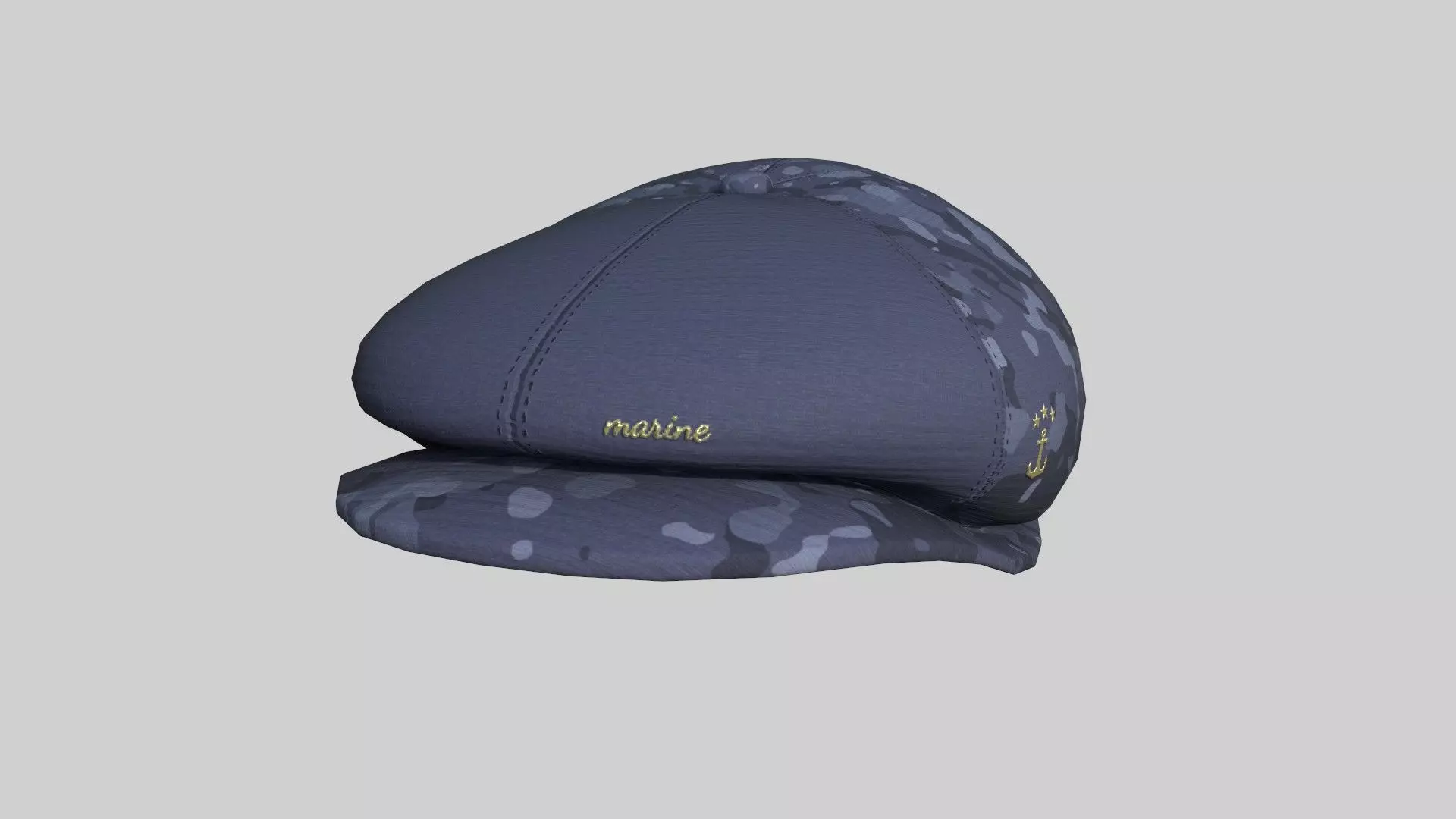 Newsboy Hat 05 Blue Camouflage - Character Fashion Design Low-poly 3D model_0