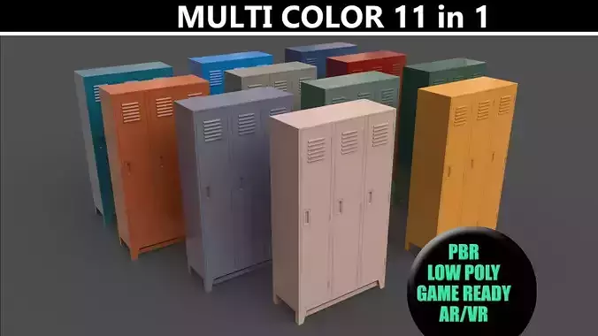 PBR School Gym Locker 08 - Multi color Pack 3D Model Collection