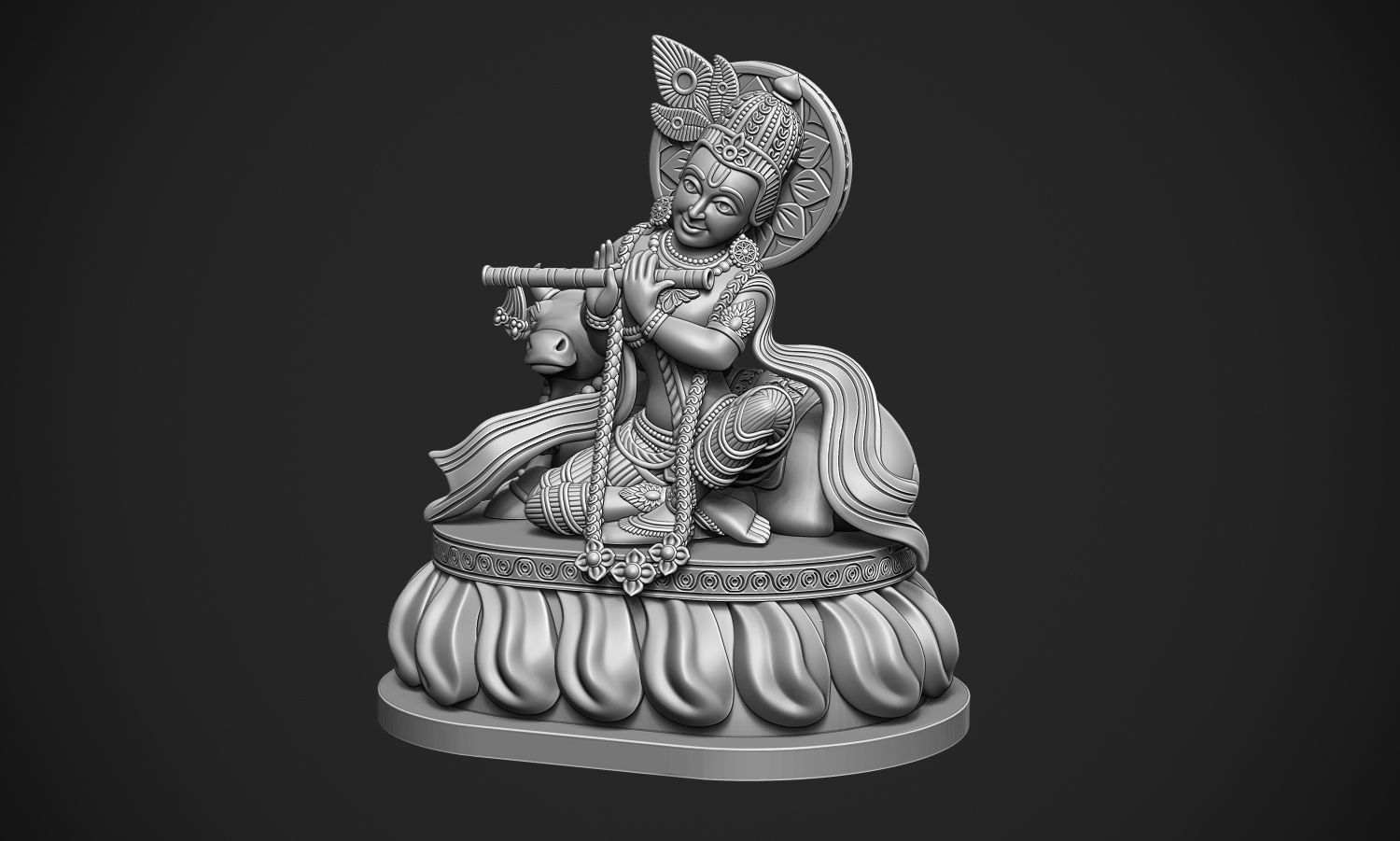 Krishna with Cow  3D print model_3