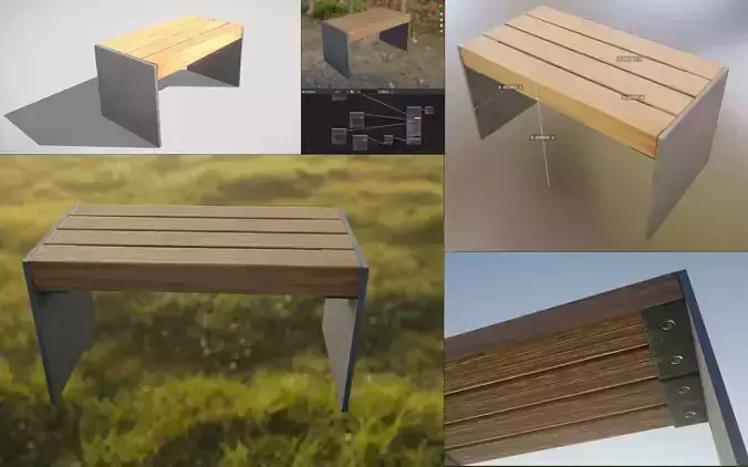 Park Bench 8 Oak Metal Frame 3 Low-poly 3D model