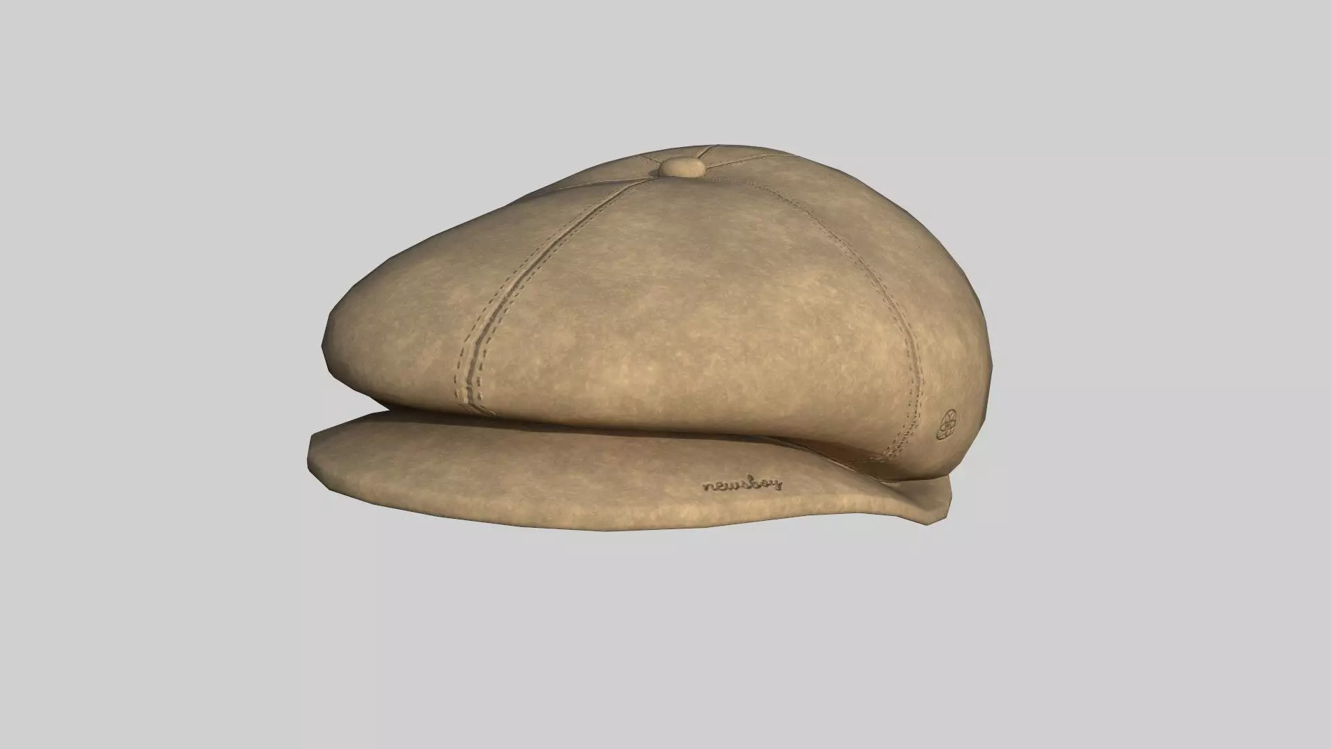 Newsboy Hat 10 Beige Leather - Character Fashion Design Low-poly 3D model_0