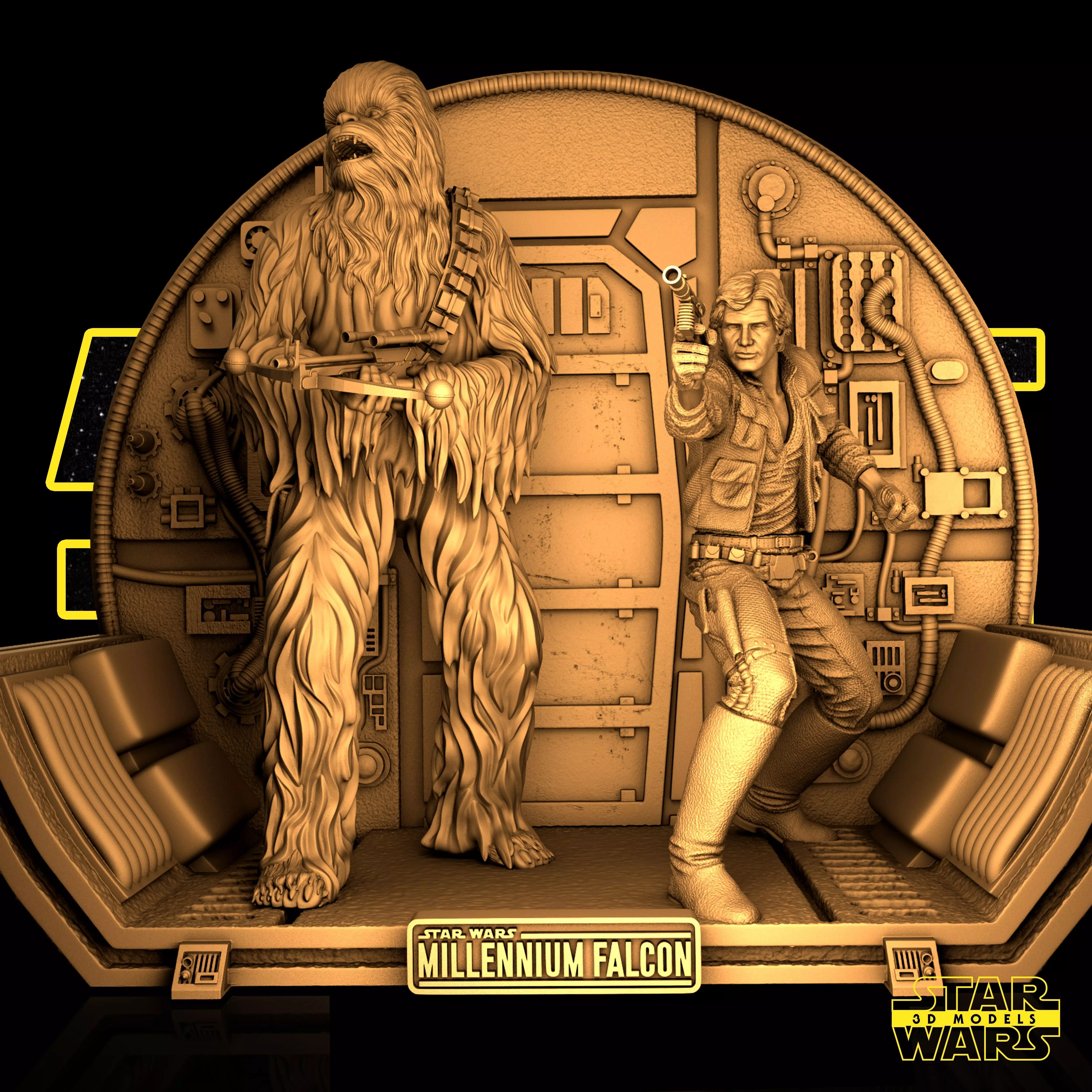 Han Solo And Chewbacca - Diorama Base - Ready for 3D printing 3D print model