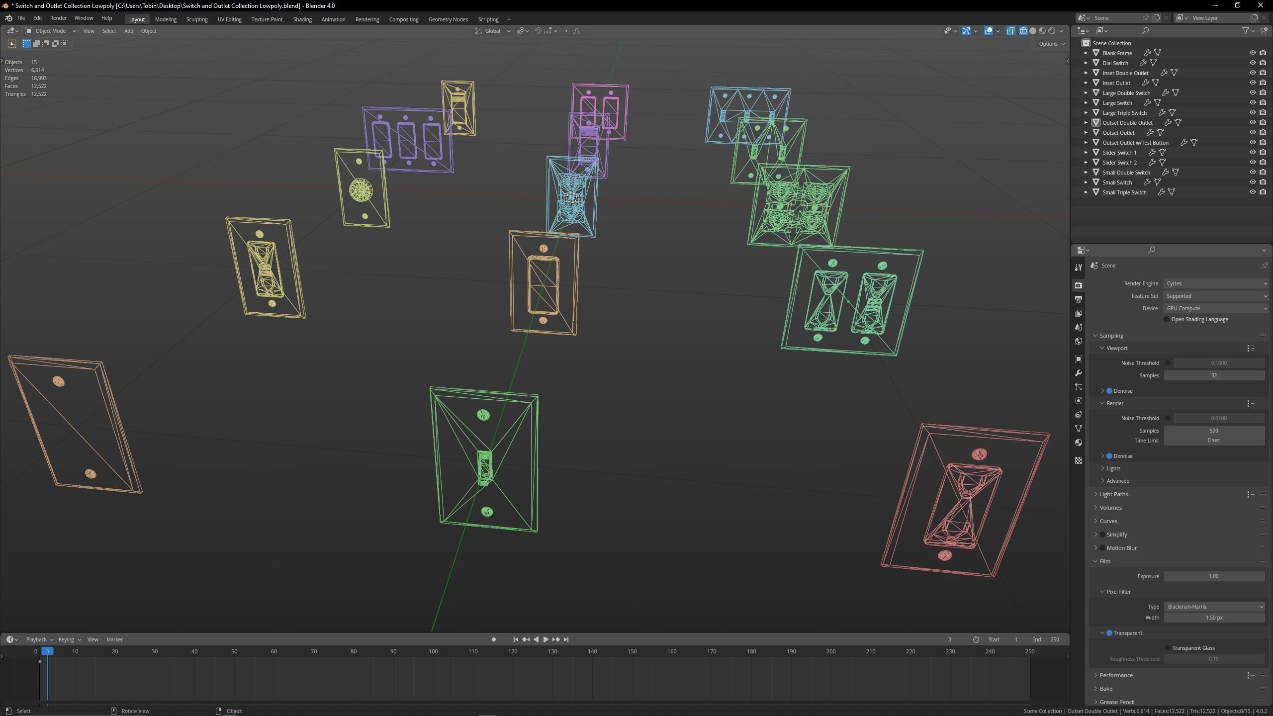 Lowpoly Switch and outlet collection Low-poly 3D model_5