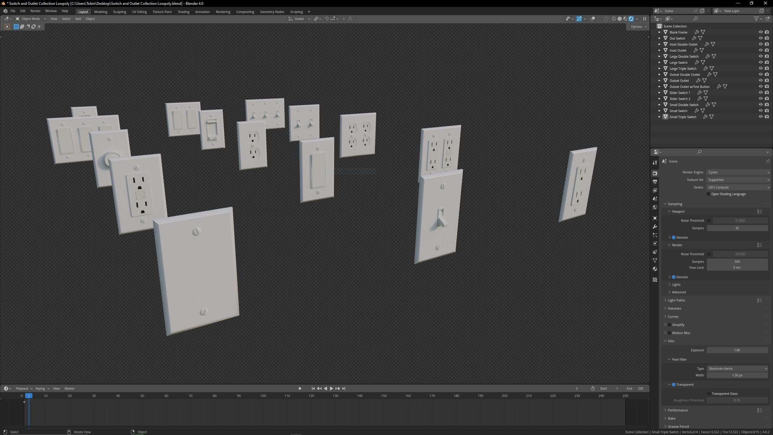 Lowpoly Switch and outlet collection Low-poly 3D model_4