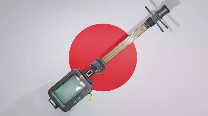 CRT TV Shamisen - Telesen Low-poly 3D model