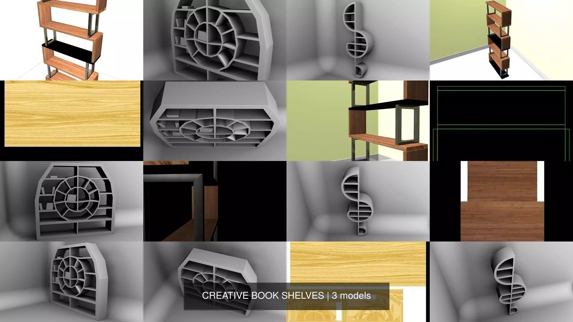 CREATIVE BOOK SHELVES 3D Model Collection_0