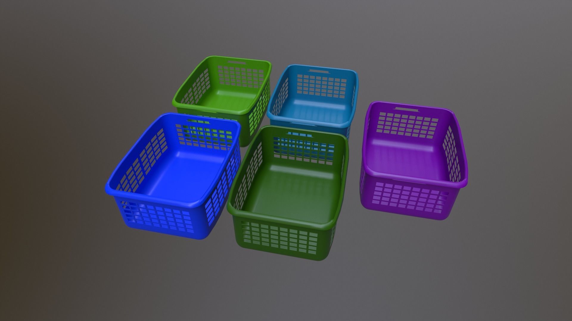 201Basket Game Ready Low Poly 3D Model set of plastic baskets Low-poly 3D model_2