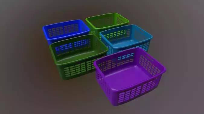 201Basket Game Ready Low Poly 3D Model set of plastic baskets