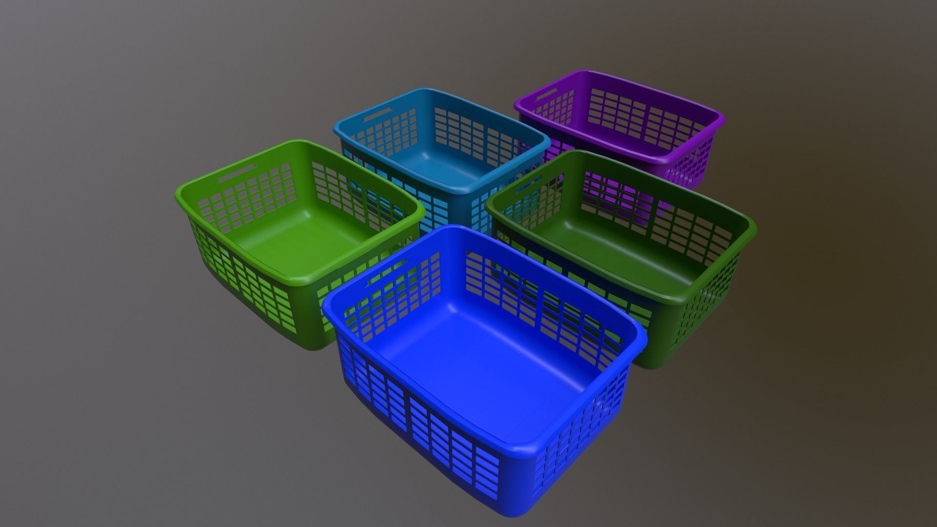 201Basket Game Ready Low Poly 3D Model set of plastic baskets Low-poly 3D model_3