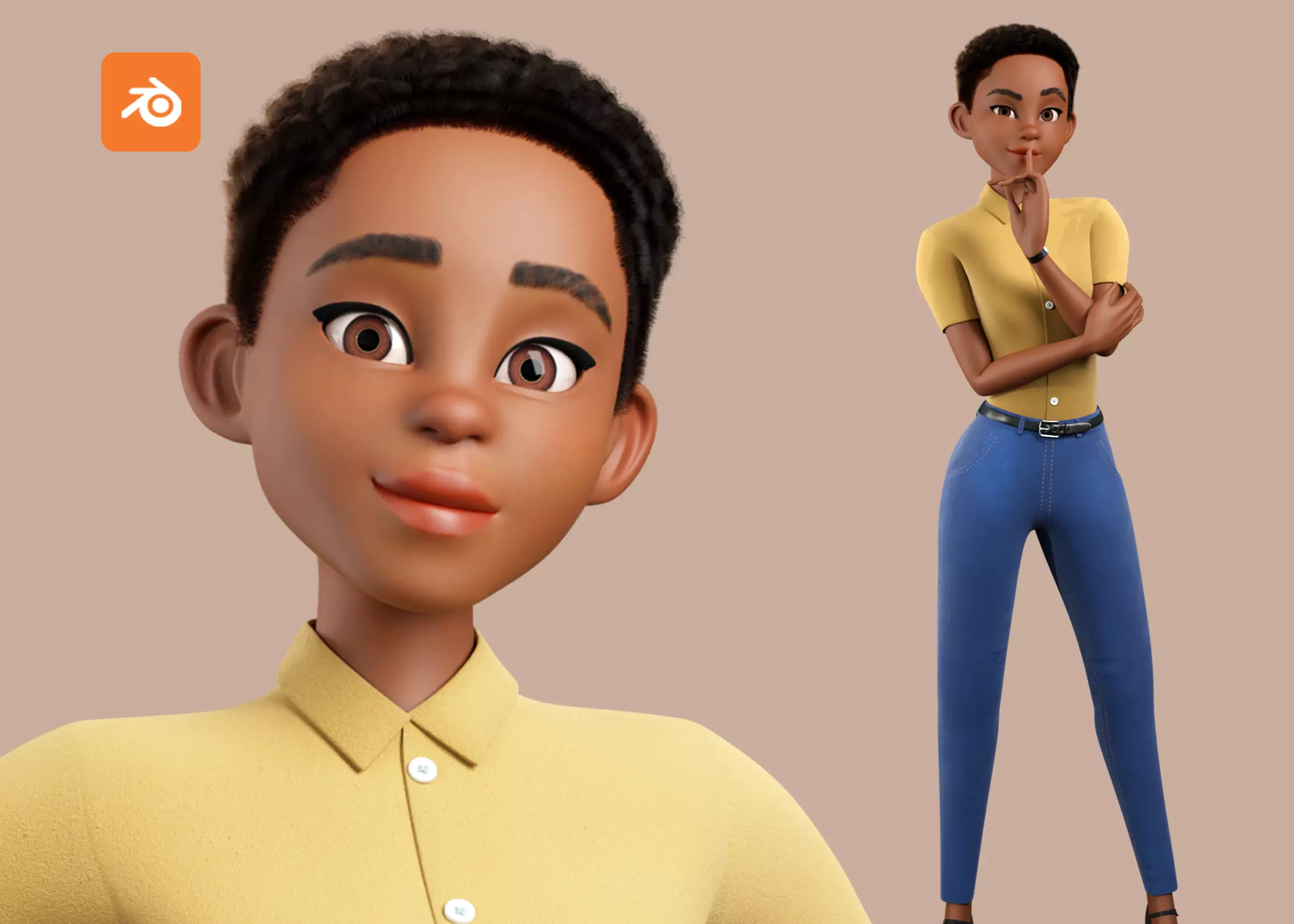 Cartoon Black Woman Rigged with 28 Custom Poses 3D model