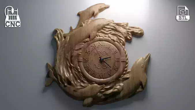 Dolphins Clock - 3D STL file for CNC
