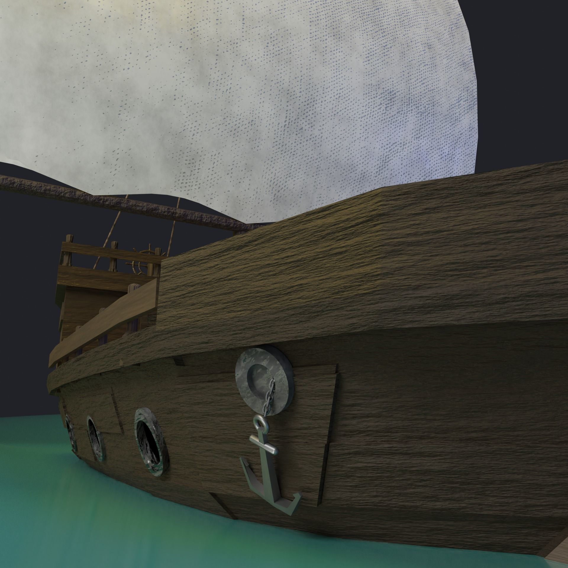 Stylized Pirate Ship 3D model_3