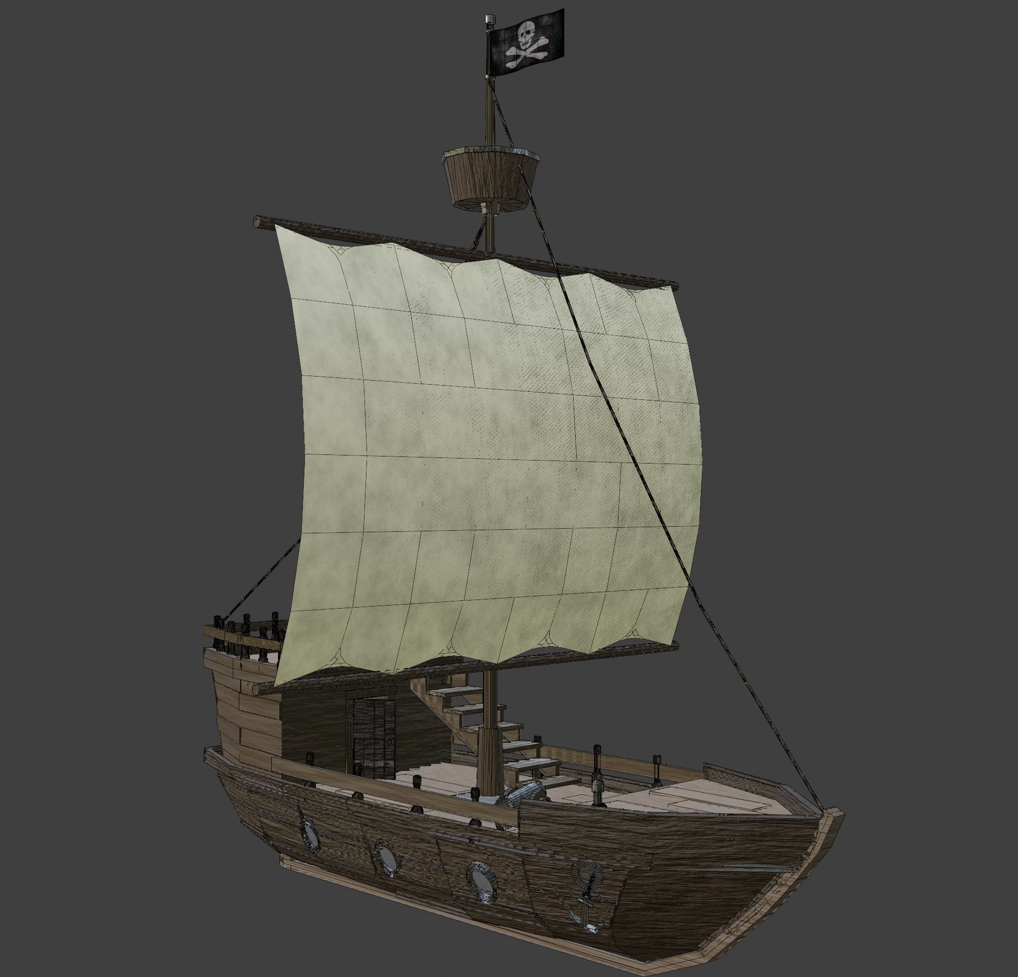 Stylized Pirate Ship 3D model_5