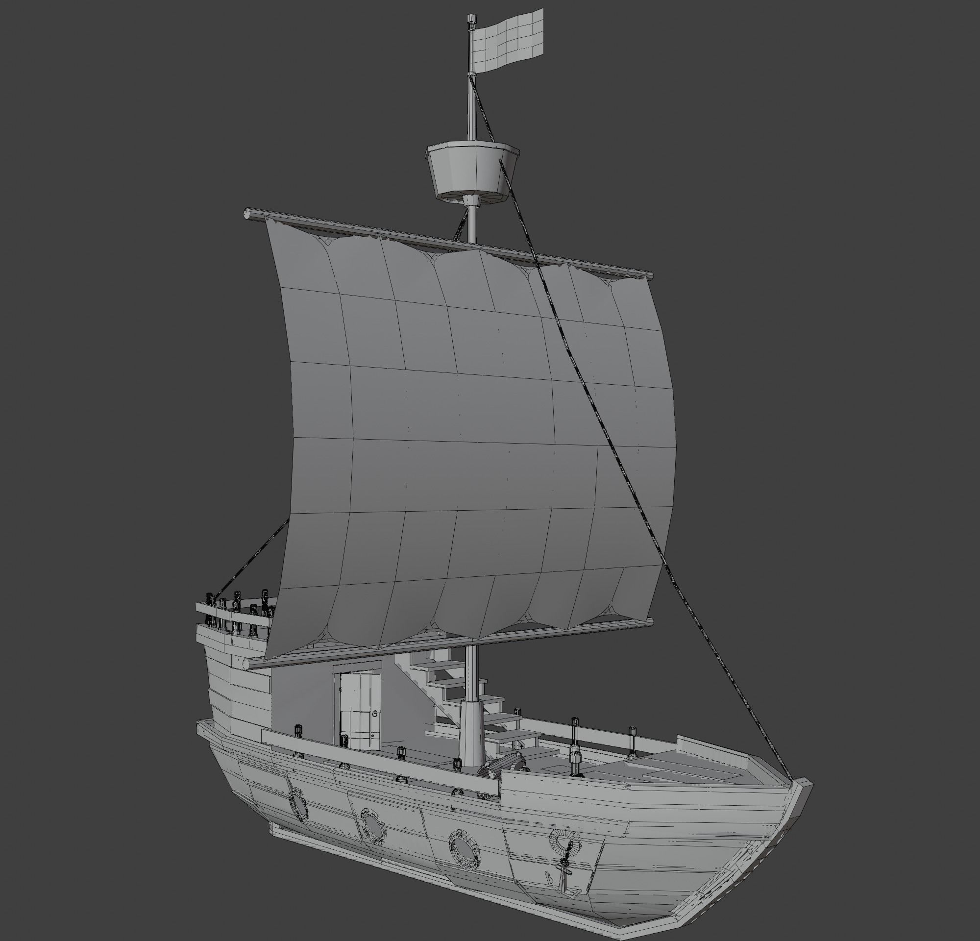 Stylized Pirate Ship 3D model_6