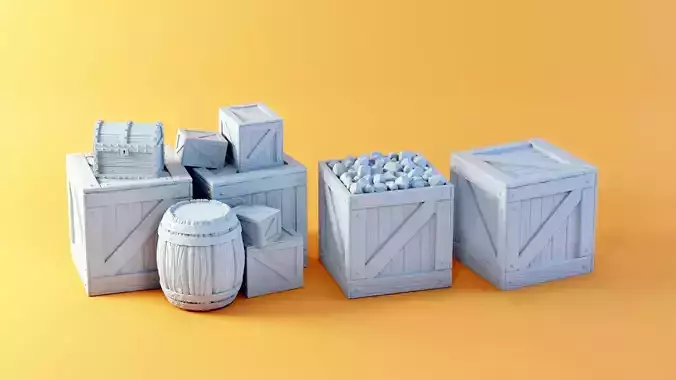 Wooden crates set 3D print model