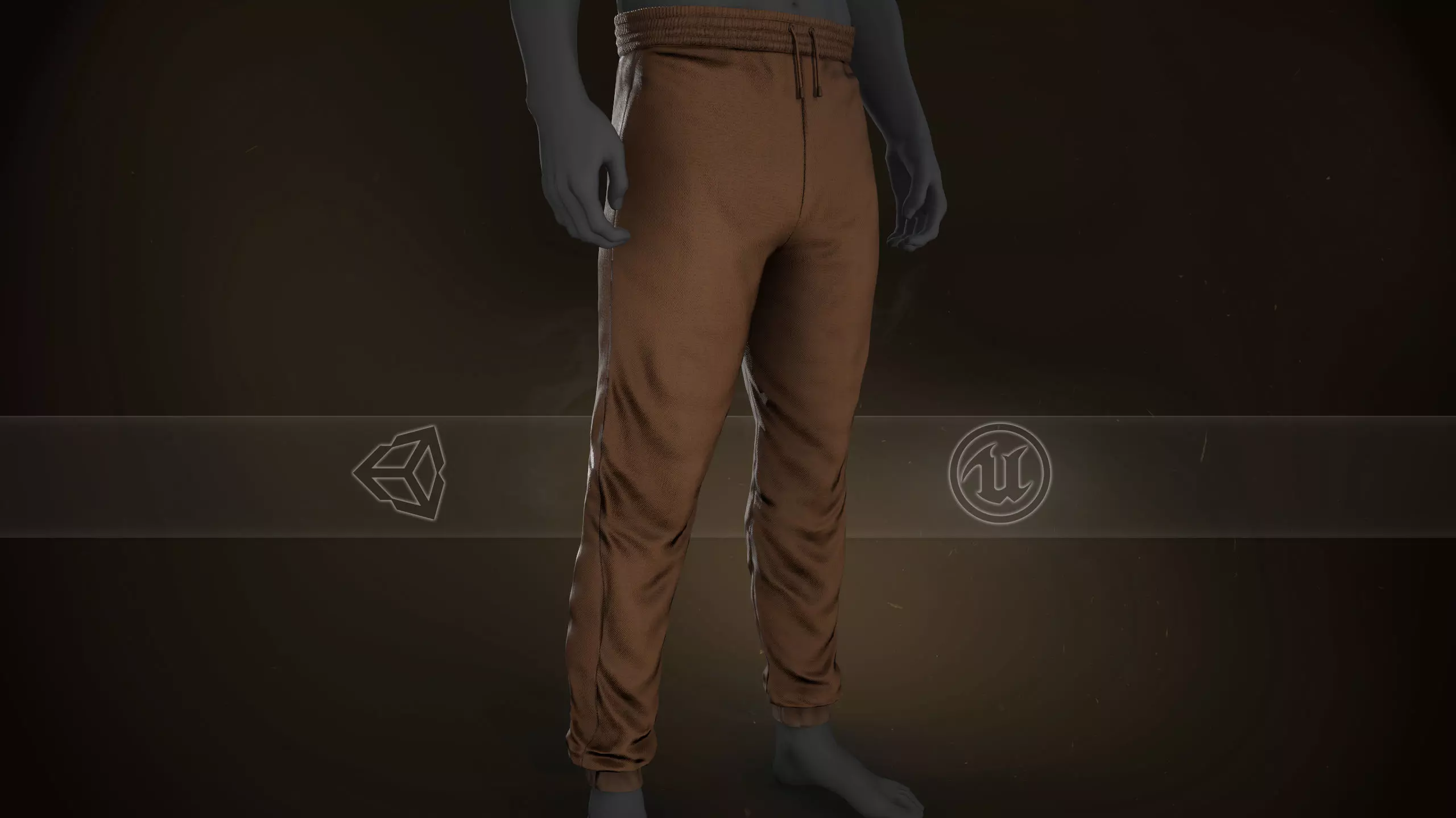 Brown Stonewashed Jogger Pants Low-poly 3D model_0