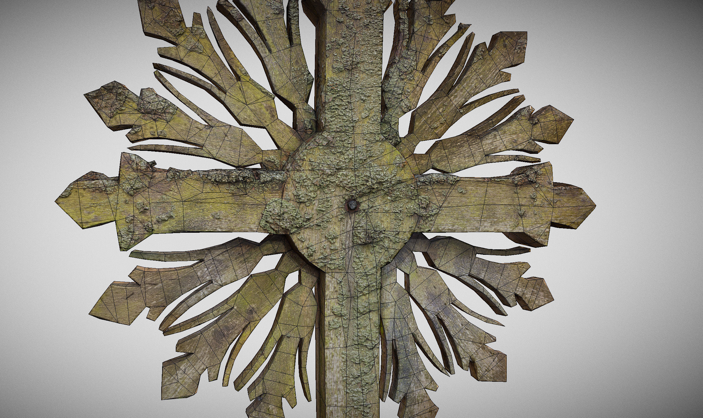 Mossy Wooden cross Low-poly 3D model_17