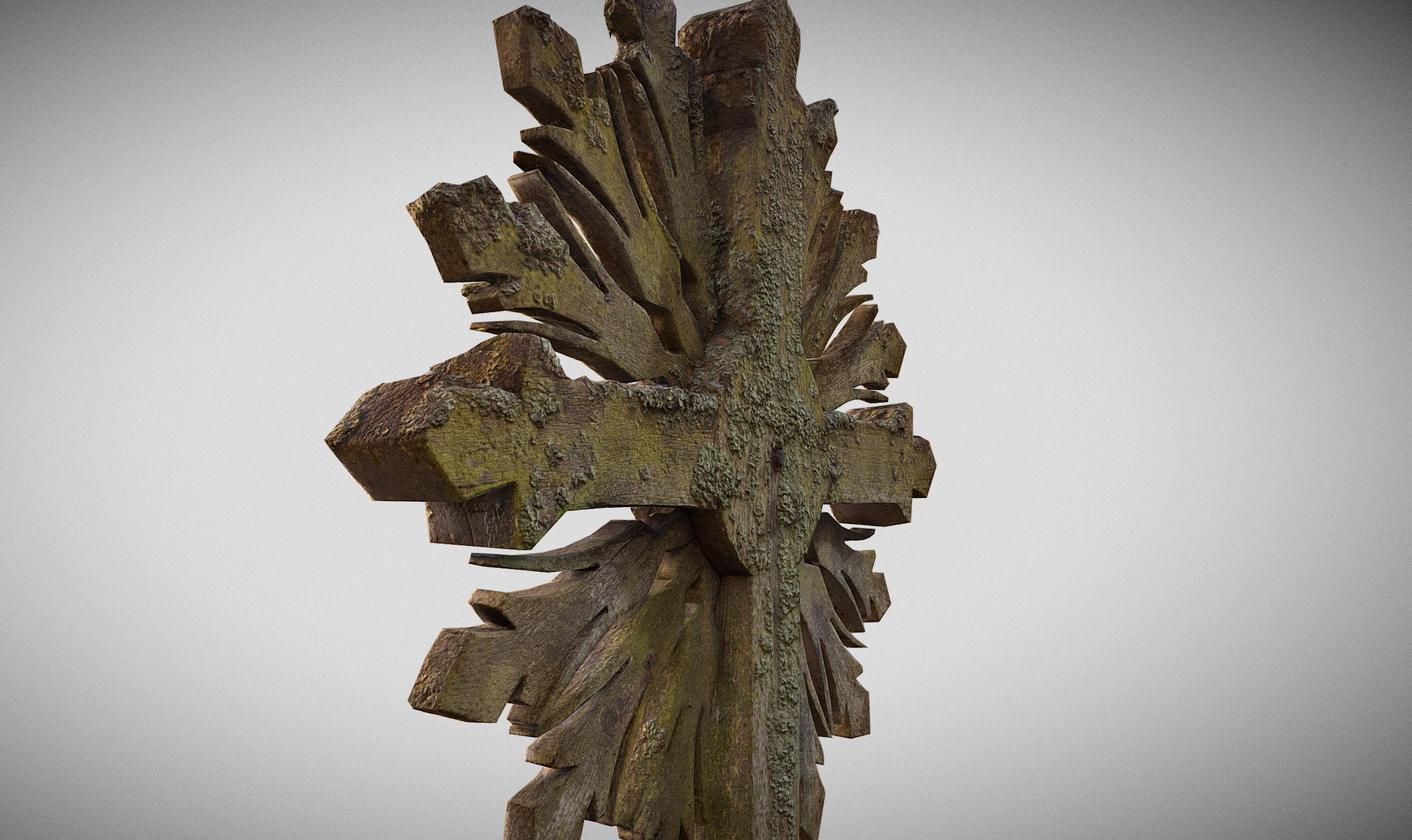 Mossy Wooden cross Low-poly 3D model_12