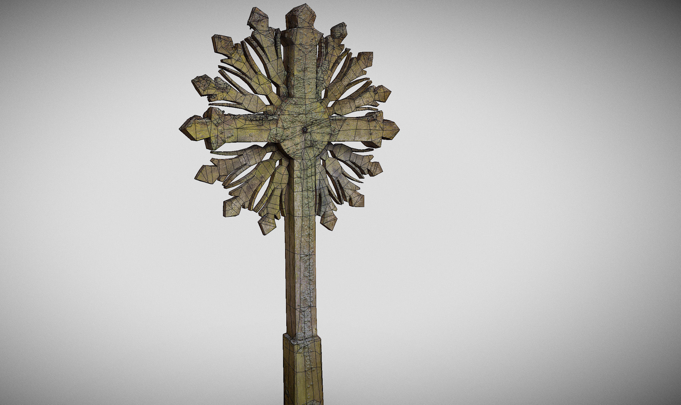 Mossy Wooden cross Low-poly 3D model_21