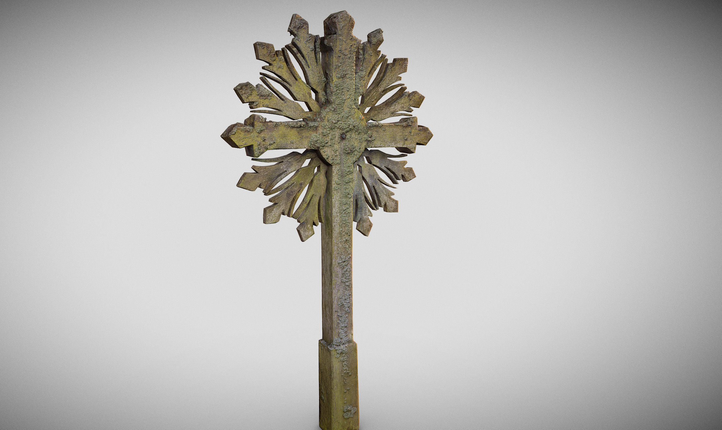 Mossy Wooden cross Low-poly 3D model_4