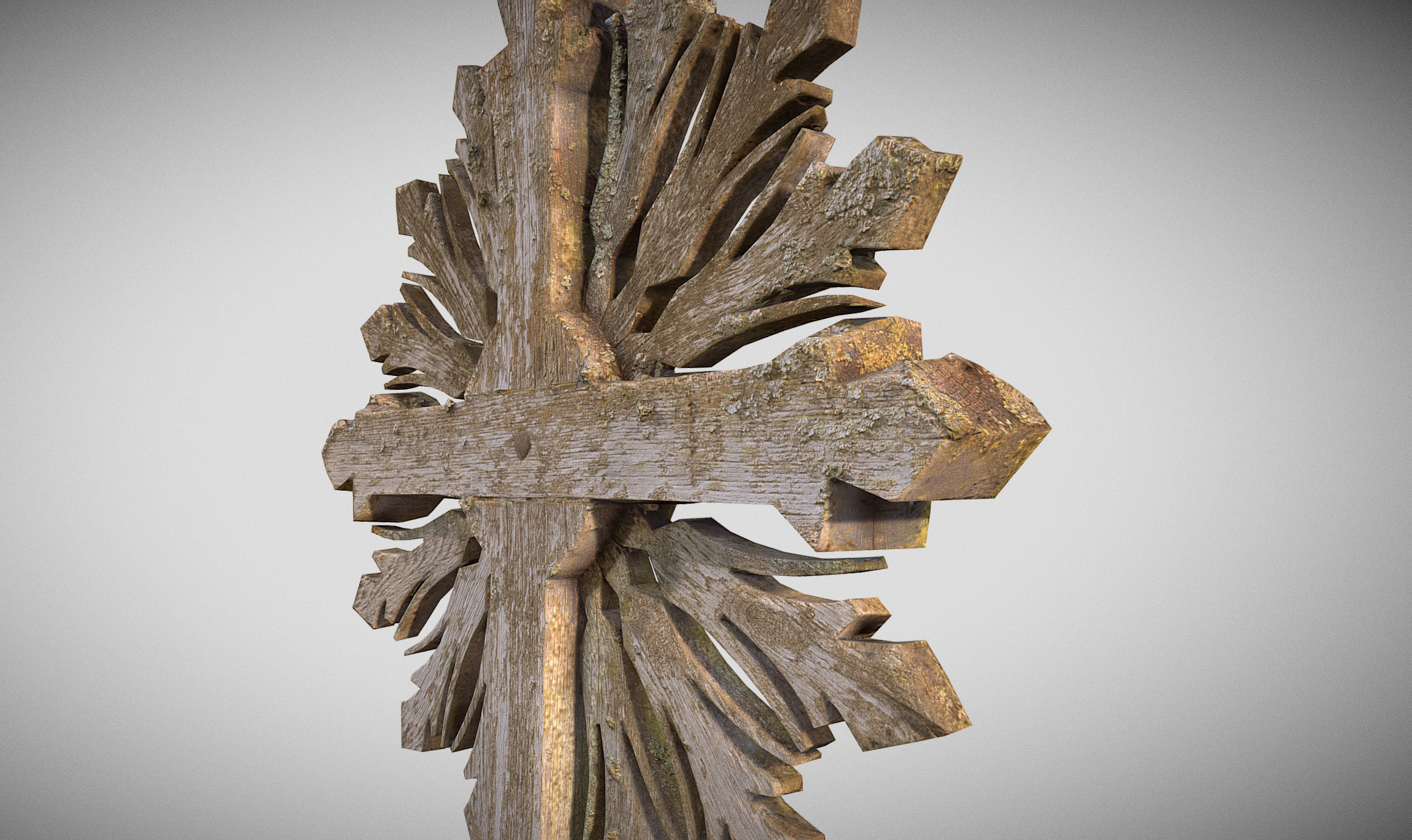 Mossy Wooden cross Low-poly 3D model_13