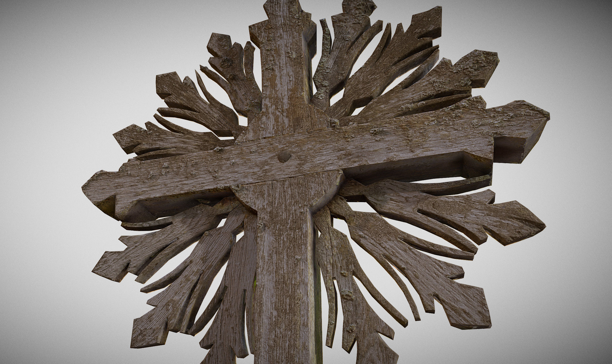 Mossy Wooden cross Low-poly 3D model_7