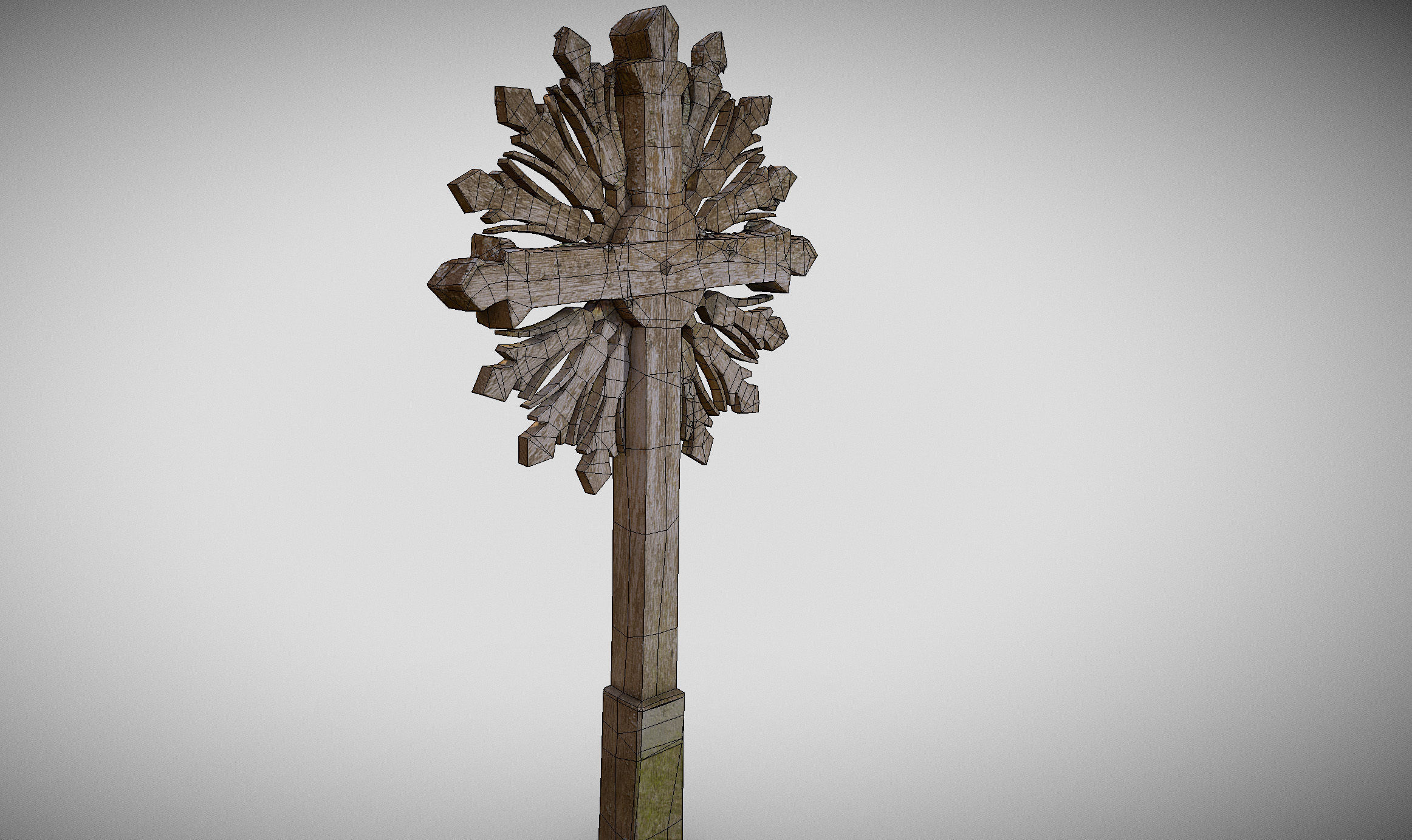 Mossy Wooden cross Low-poly 3D model_20