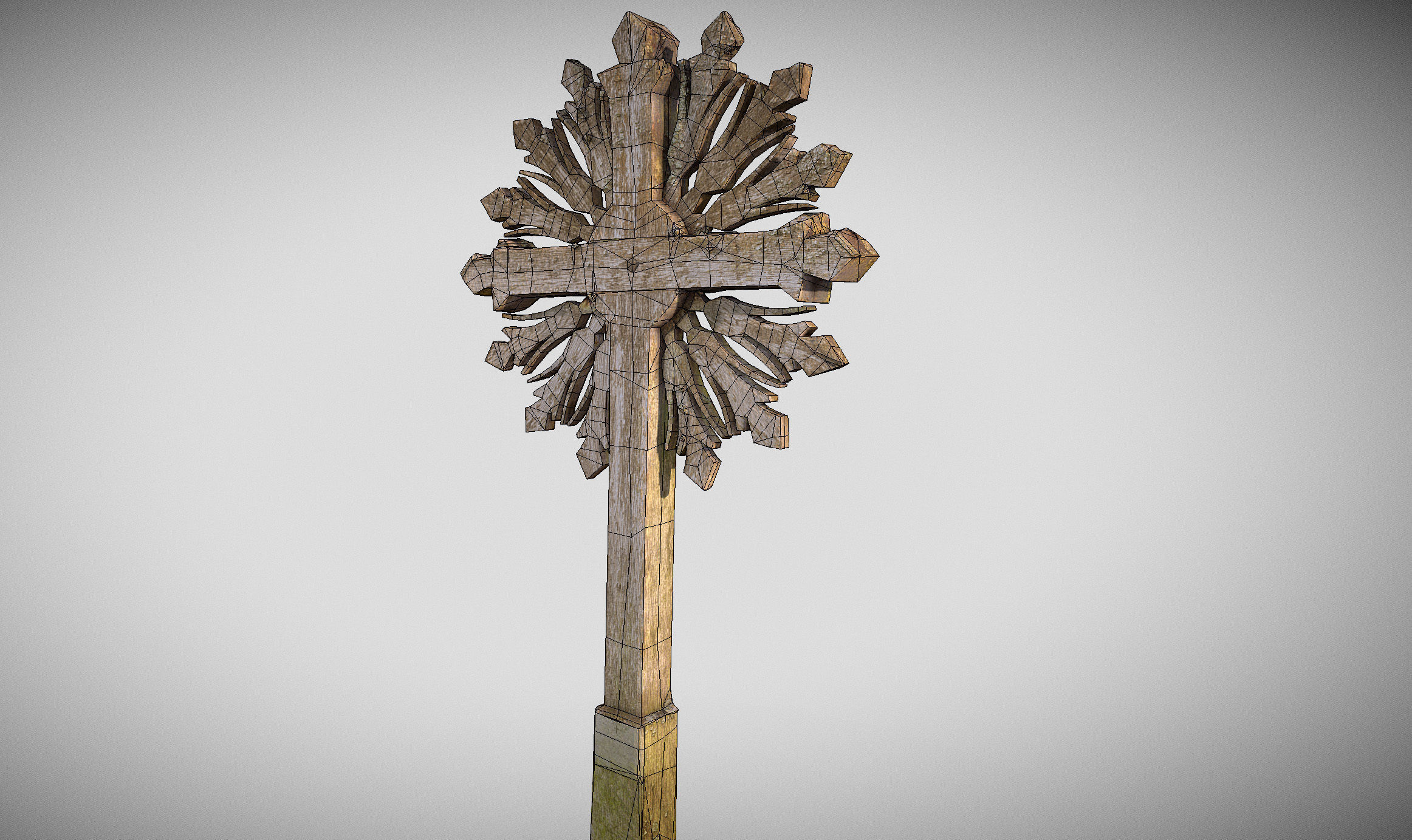 Mossy Wooden cross Low-poly 3D model_19