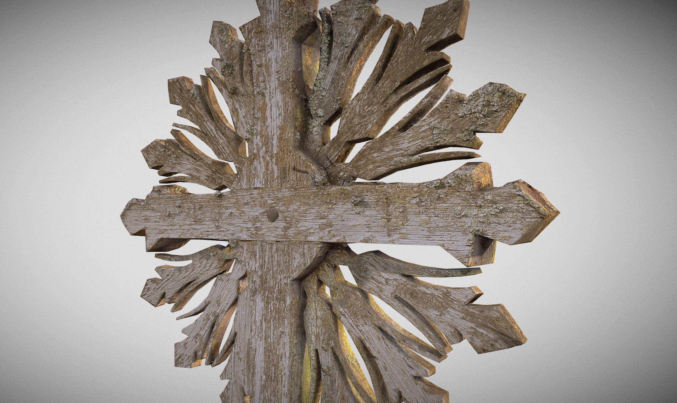Mossy Wooden cross Low-poly 3D model_15