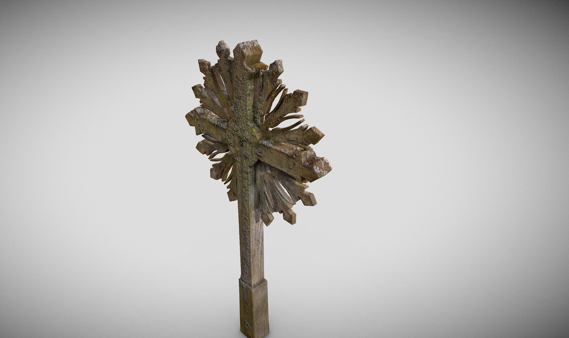 Mossy Wooden cross Low-poly 3D model_5