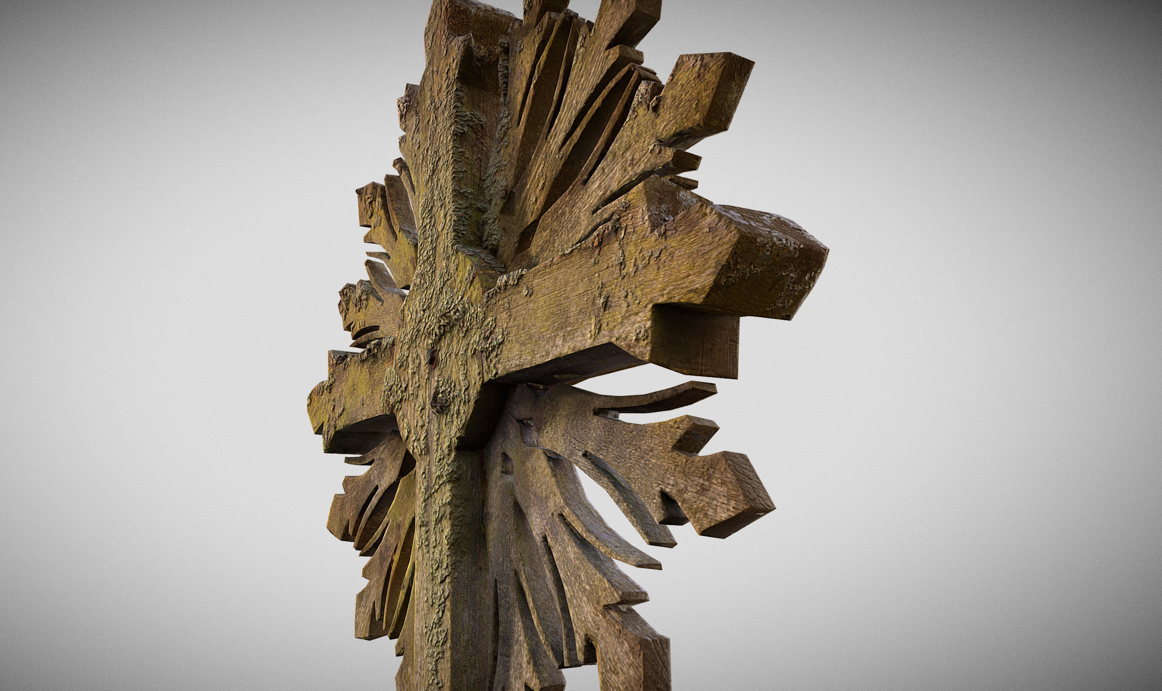 Mossy Wooden cross Low-poly 3D model_9